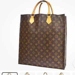 LOUIS VUITTON Logo Sac Plat Hand Tote Bag Monogram Leather Brown